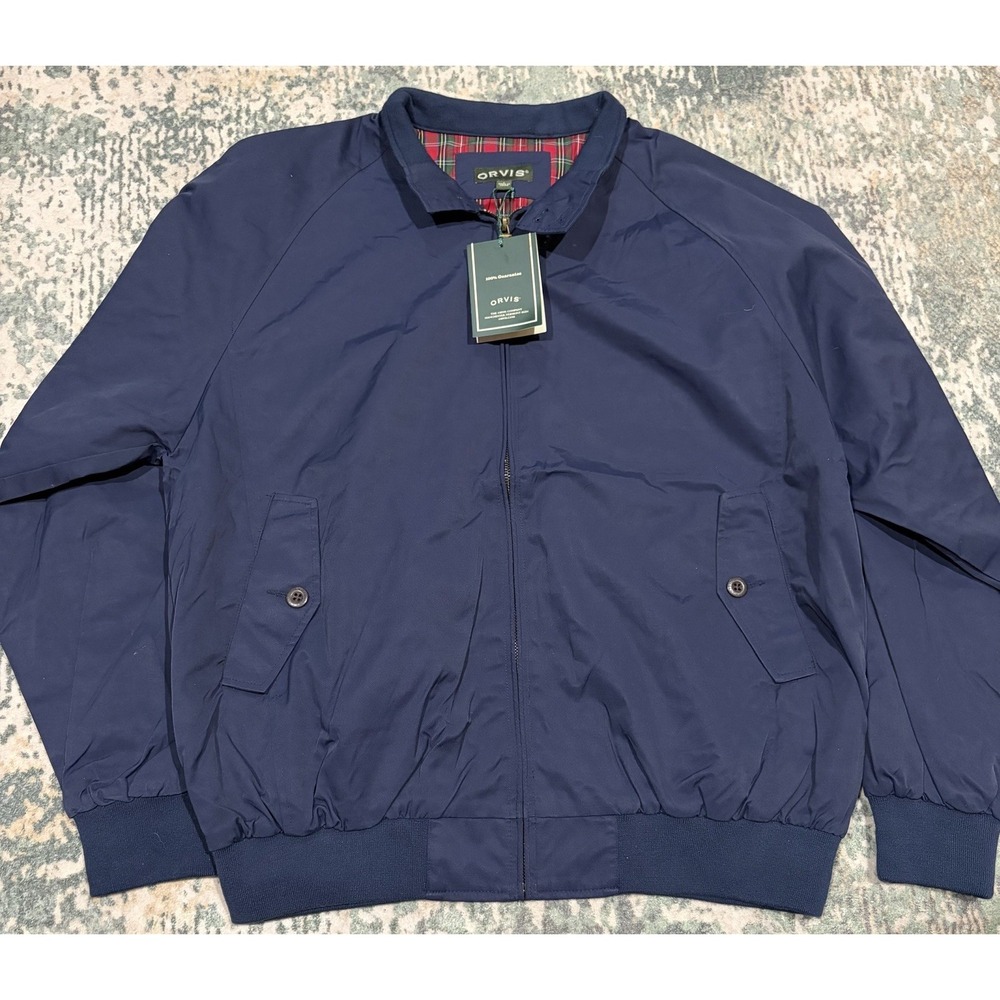 NWT Orvis Men's Harrington Weatherbreaker Jacket Navy Blue Plaid Lined Large